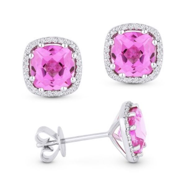 Pink Corundum & Diamond Earrings