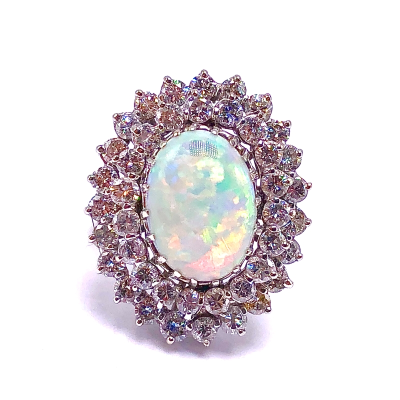 Estate Oval Opal & Diamond Ring