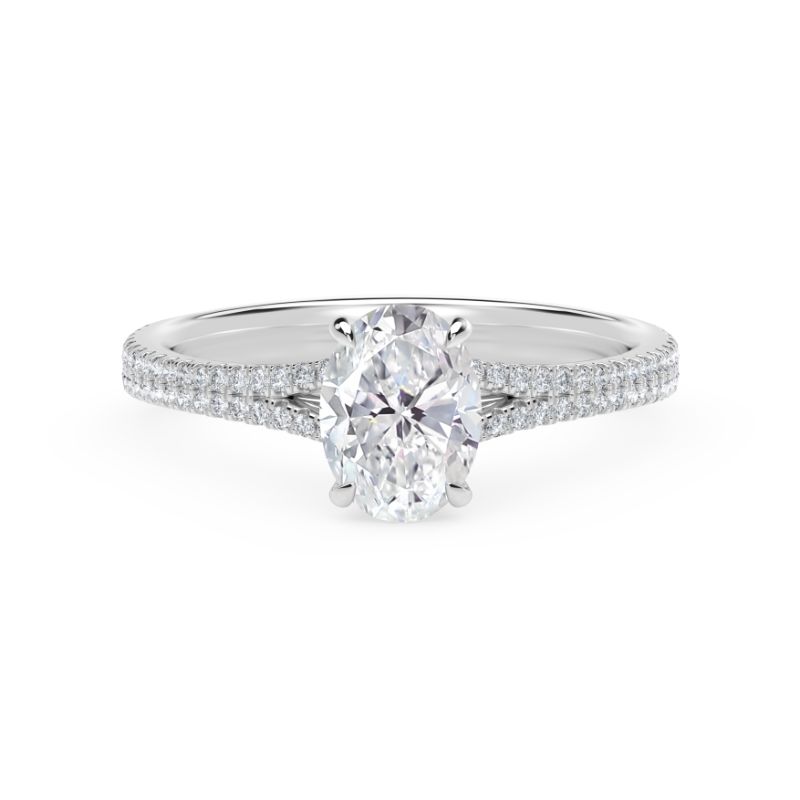 De Beers Forevermark Icon™ Setting Oval Engagement Ring with Two Row Pave Band