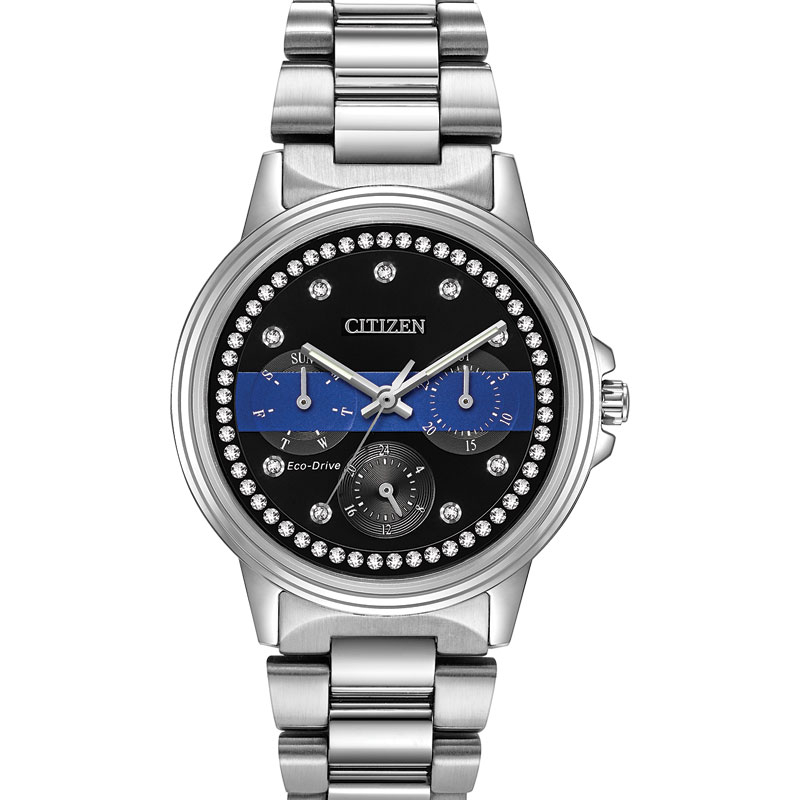 Women's Thin Blue Line Silhouette Crystal Watch For Law Enforcement