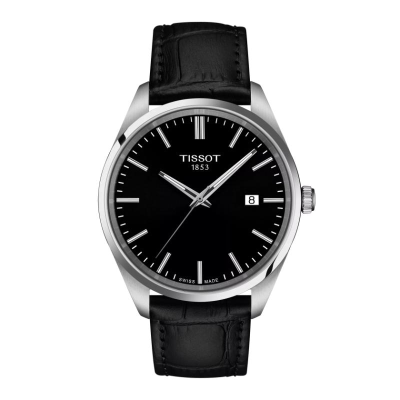 Tissot gentleman black dial black leather men's watch clearance