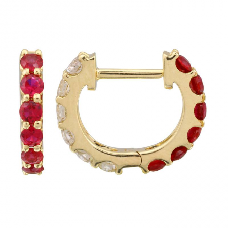 Ruby and Diamond Huggie Earrings