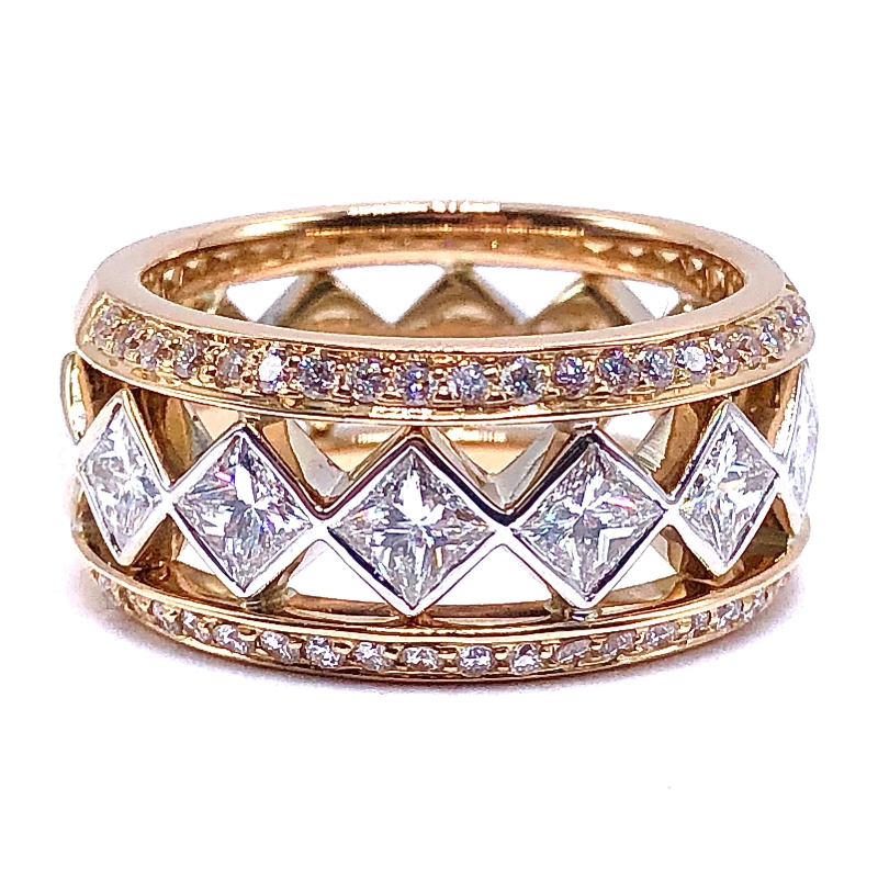 Princess Cut & Round Diamond Band