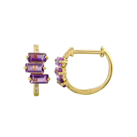 Amethyst & Diamond Huggie Earrings