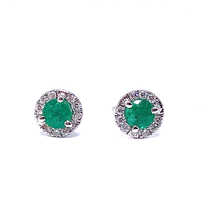 Round Emerald & Diamond Earrings