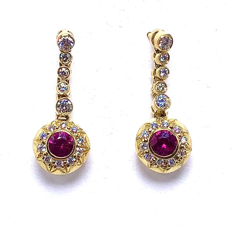 Round Ruby & Diamond Earrings