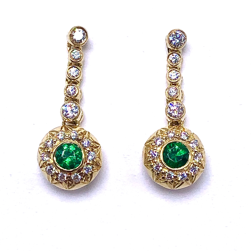Round Emerald & Diamond Earrings