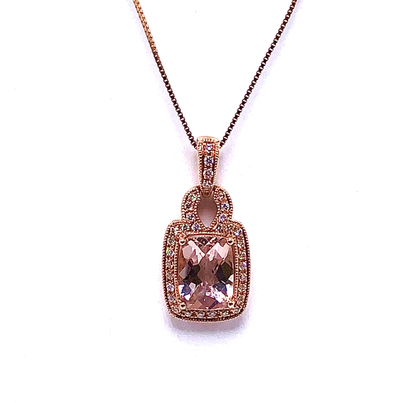 Rectangle Cushion Morganite and Diamond Pendant