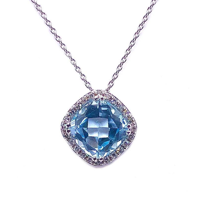 Cushion Blue Topaz & Diamond Pendant