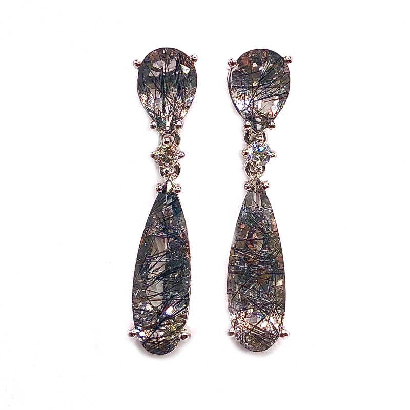 Rutilated Quartz and Diamond Earrings