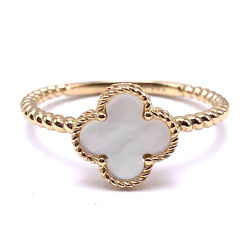 Mother Of Pearl Clover Ring In 14K Yellow Gold