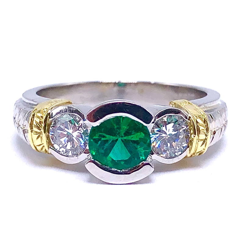 Round Emerald & Diamond Ring