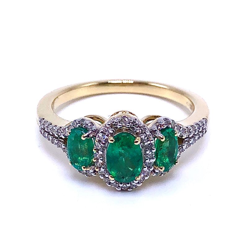 3 Oval Emerald & Diamond Ring