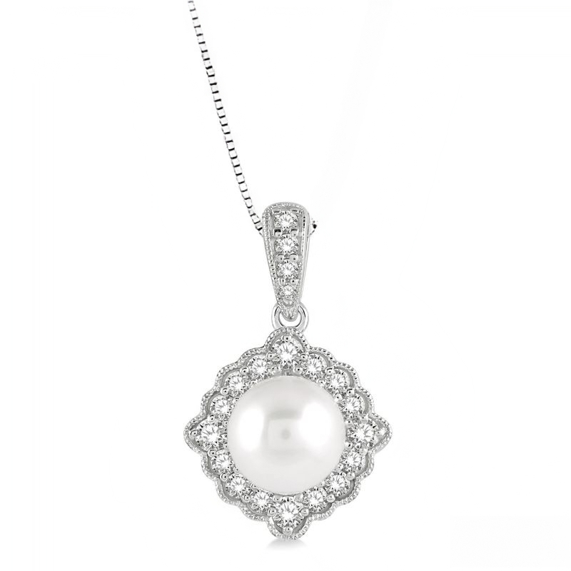 Pearl & Diamond Halo Necklace