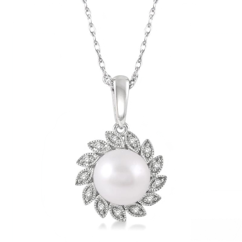 Sunflower Pearl & Diamond Pendant