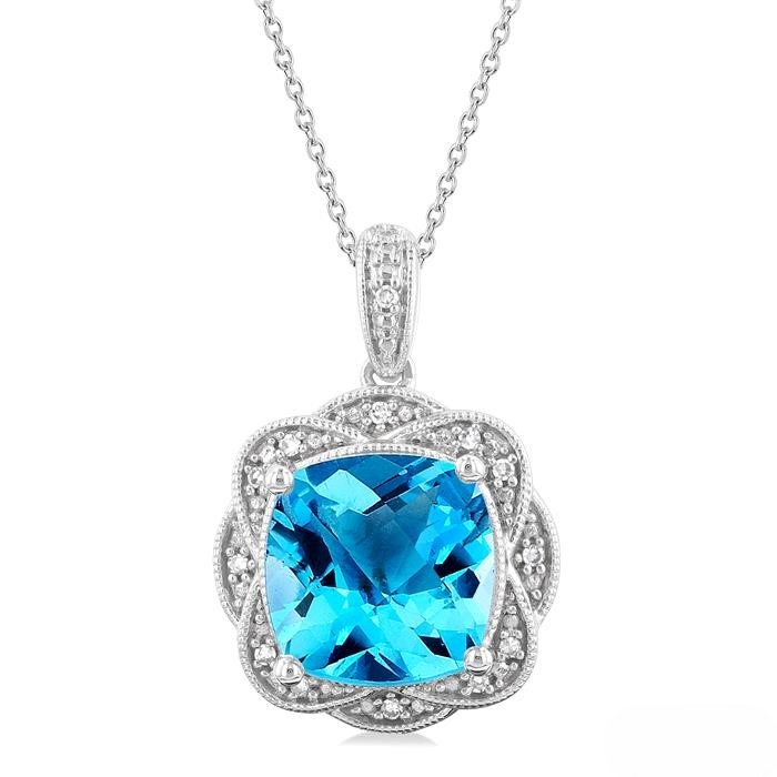 Blue Topaz & Diamond Pendant