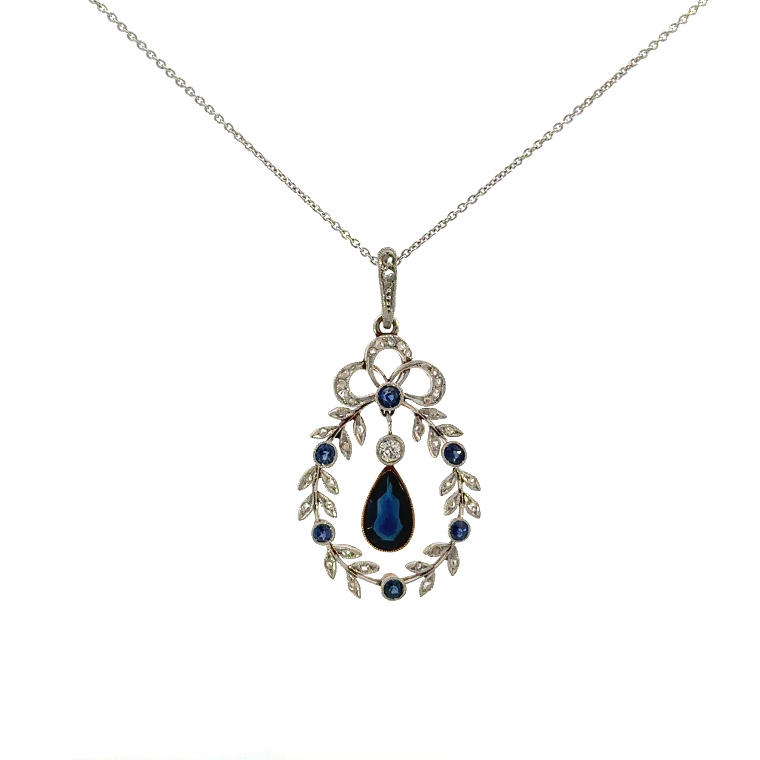 Estate Pear Sapphire & Diamond Pendant