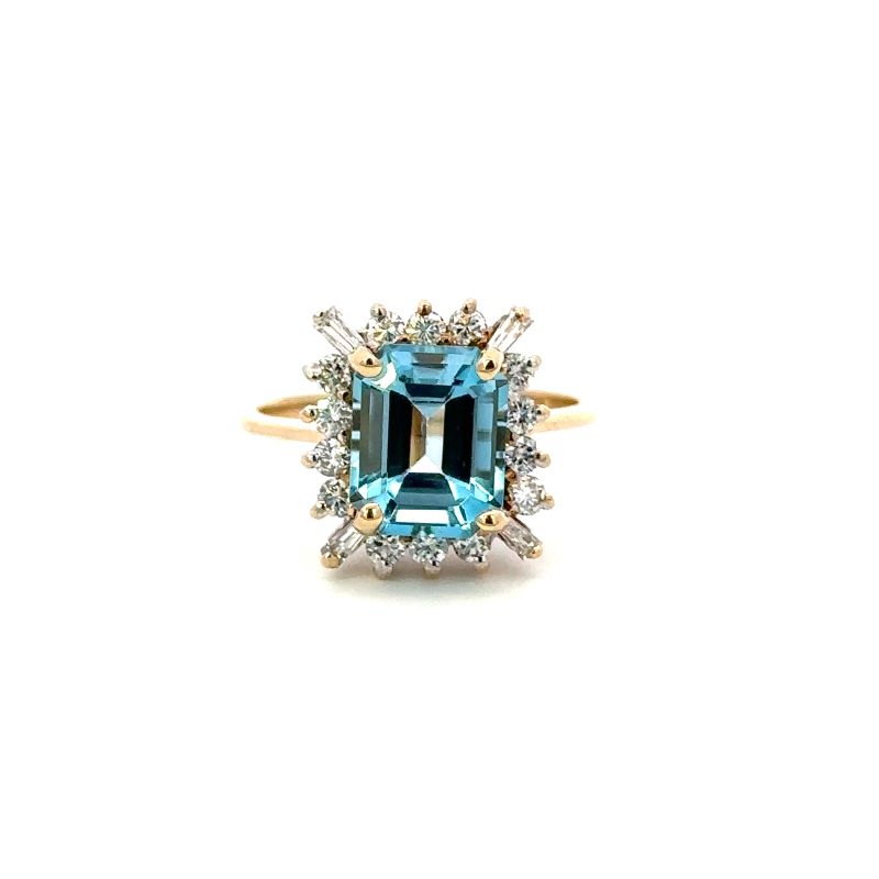 Estate Blue Topaz and Diamond Ring