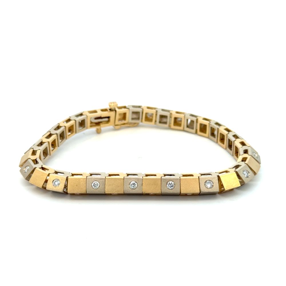 Estate Modern Style Diamond Bracelet with Matte Finish 1.10ct TW 14K White/Yellow Gold.