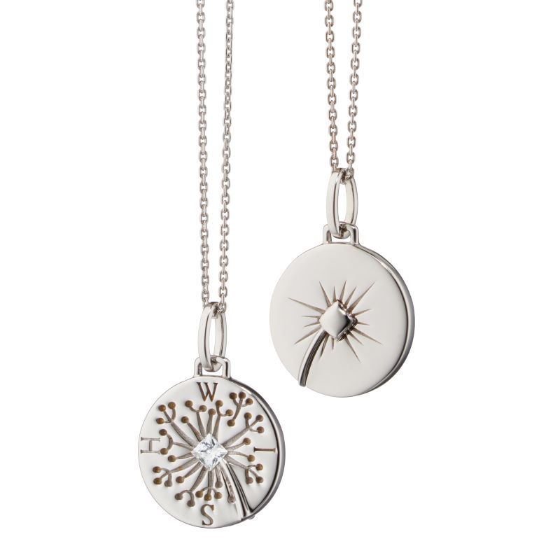 Intaglio Charm with Dandelion and Princess Cut White Sapphires Pendant