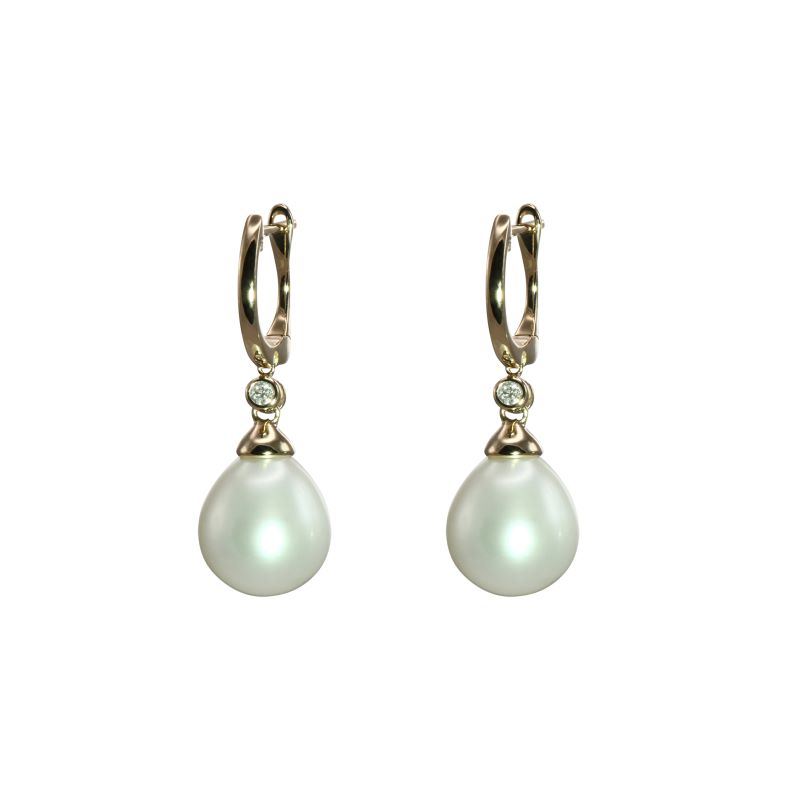 Freshwater Pearl Drop Shaped Earring with Diamond Accent by Olivia B