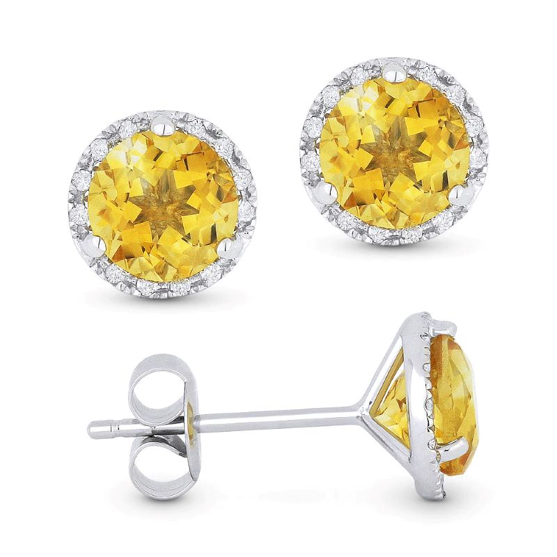 Citrine & Diamond Earrings, 1.55Ctw Citrines