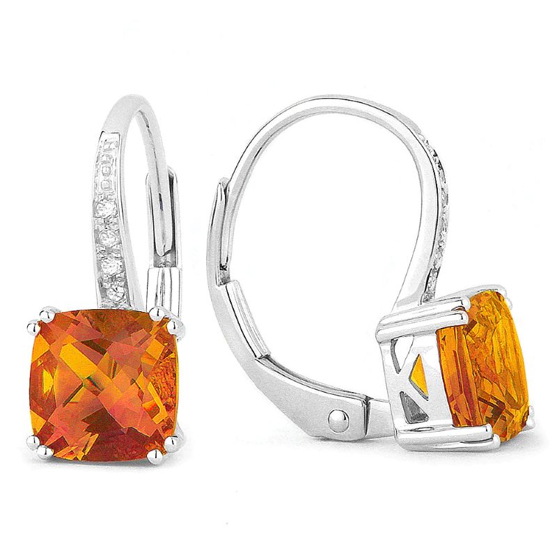 Created Orange Corundum & Diamond Earrings