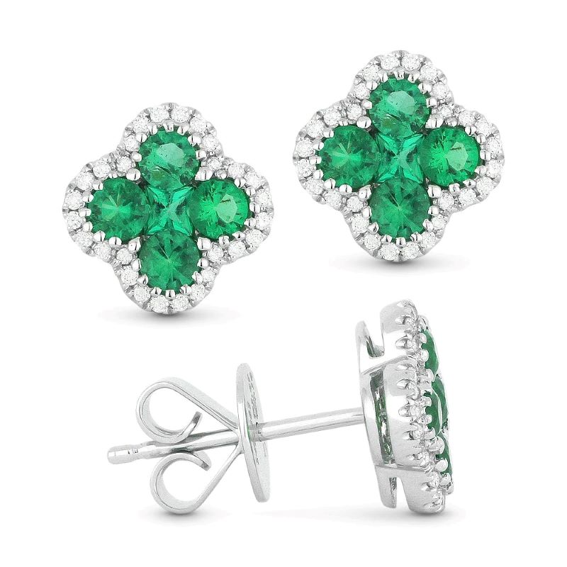 Emerald Clover & Diamond Earrings