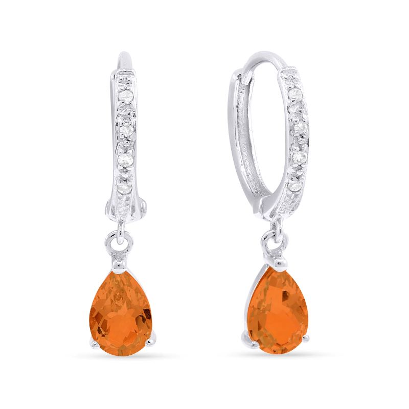 Created Orange Corundum & Diamond Earrings