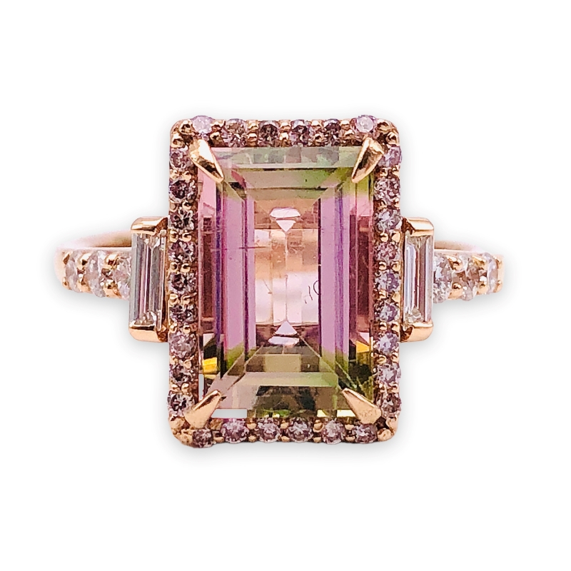 Watermelon Tourmaline & Diamond Ring