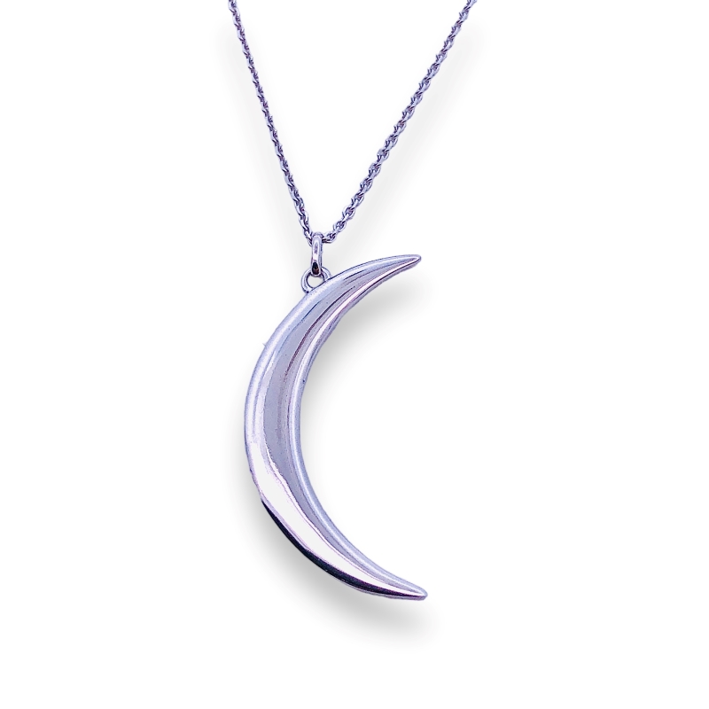 White Gold Crescent Moon Necklace