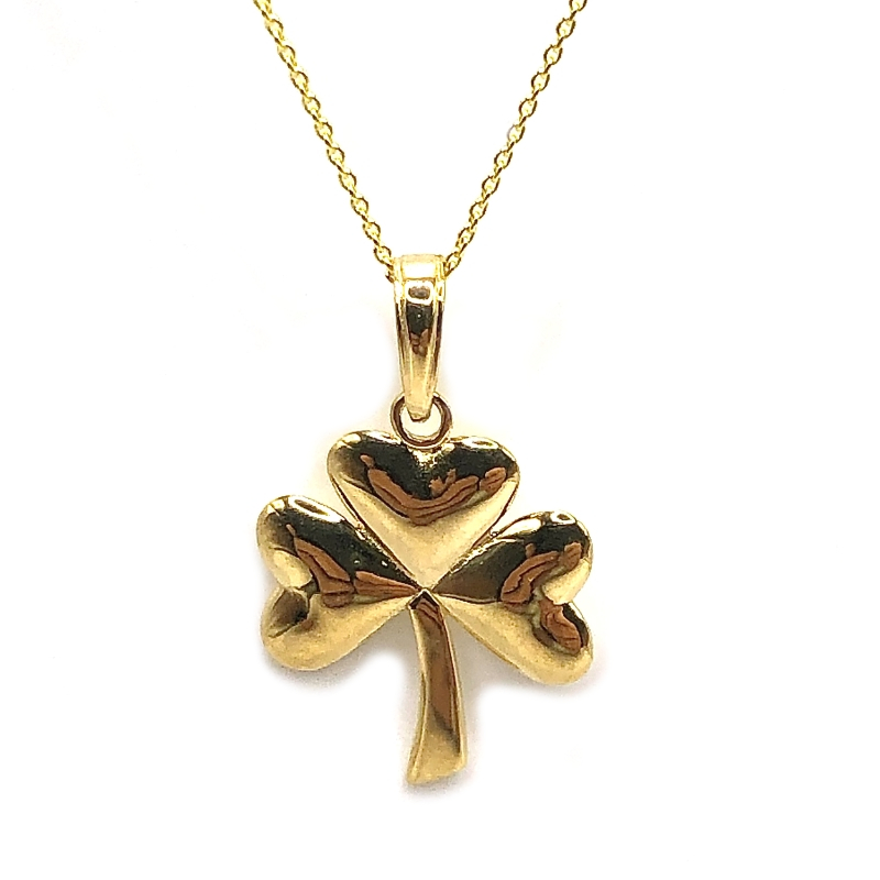 Polished Solid Gold Shamrock Pendant