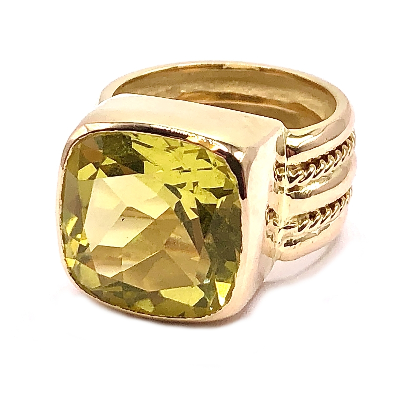 Estate Lemon Quartz Bezel Byzantine Ring