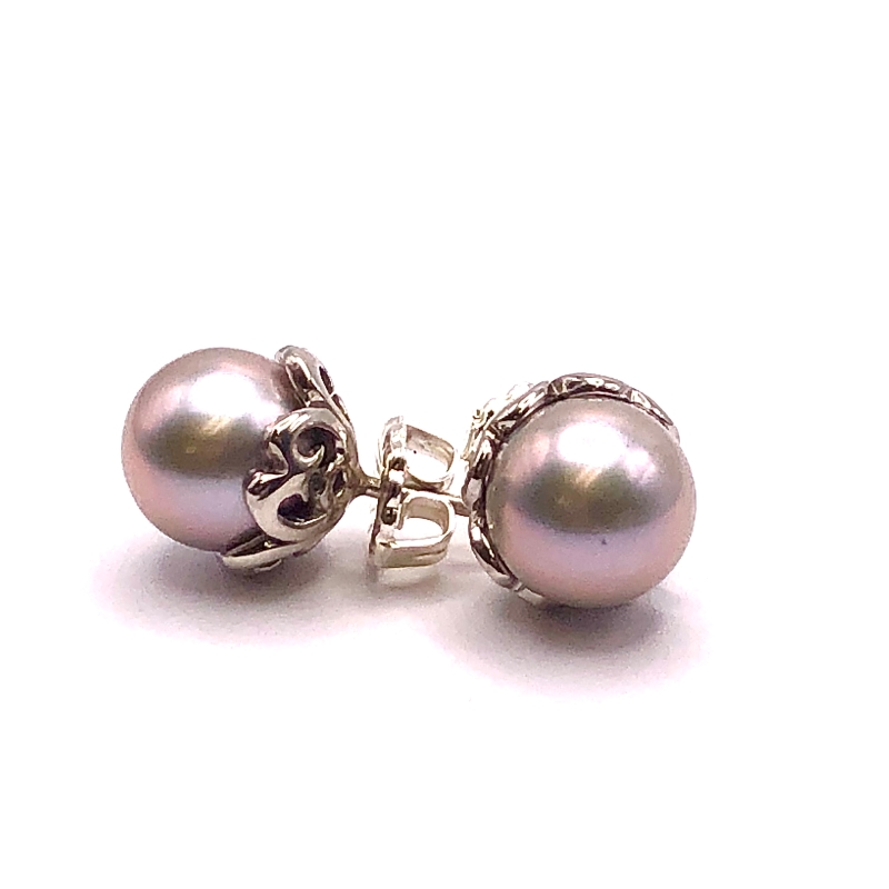 9mm Freshwater Grey Pearl Cup Earrings