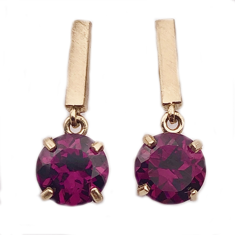 Rhodolite Round Slim Bar Dangle Earrings