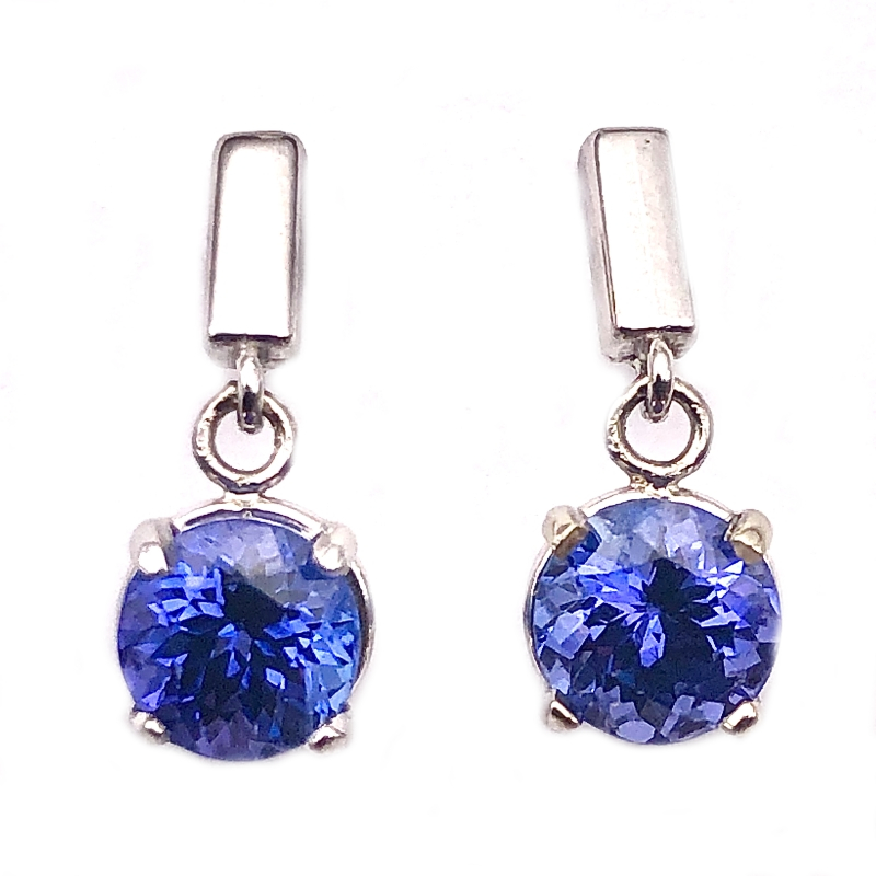 Tanzanite Round Slim Bar Dangle Earrings