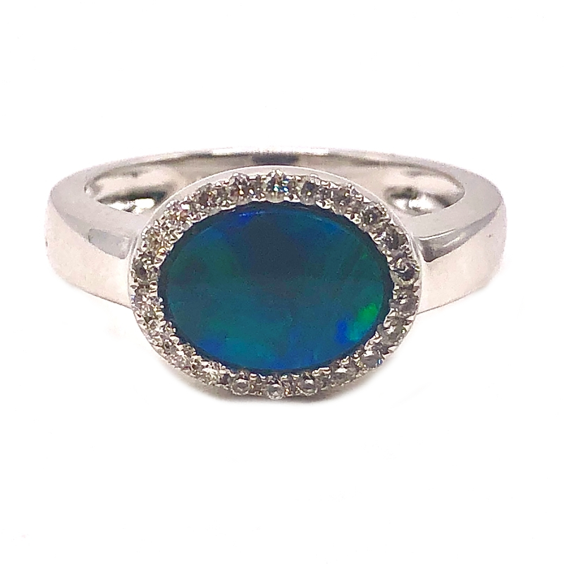 Doublet Opal & Diamond Ring