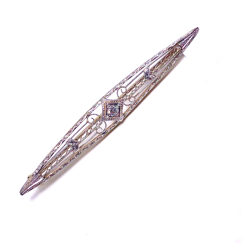 Estate Filigree Pin With Diamond