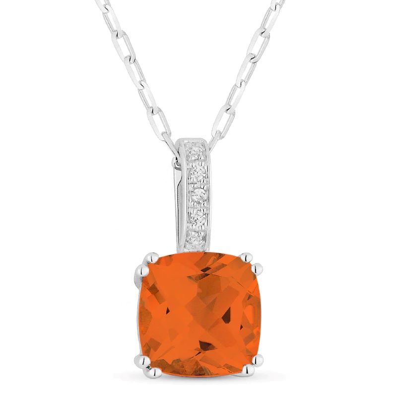 Created Orange Corundum & Diamond Pendant