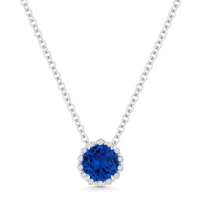 Created Blue Corundum & Diamond Pendant