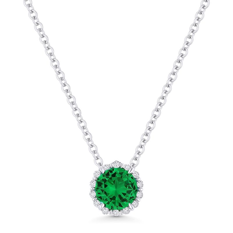 Emerald Created and Diamond Pendant