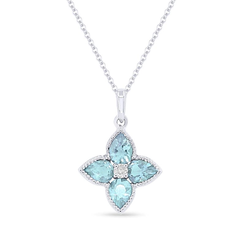 Blue Topaz & Diamond Flower Pendant