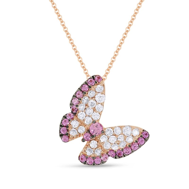 Pink Sapphire & Diamond Butterfly Necklace