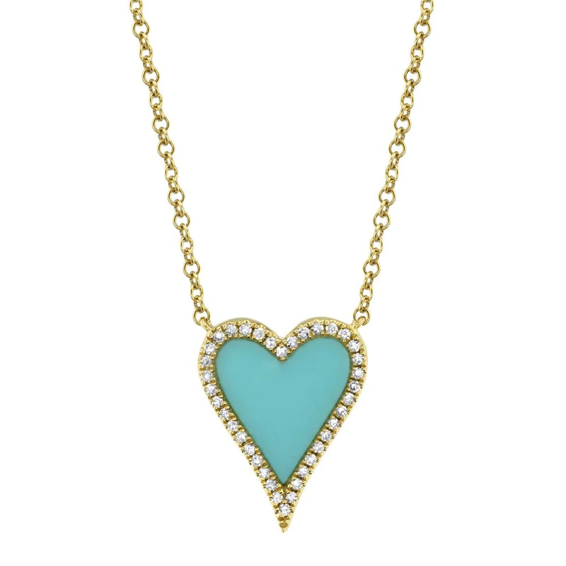 Composite Turquoise Heart & Diamond Necklace