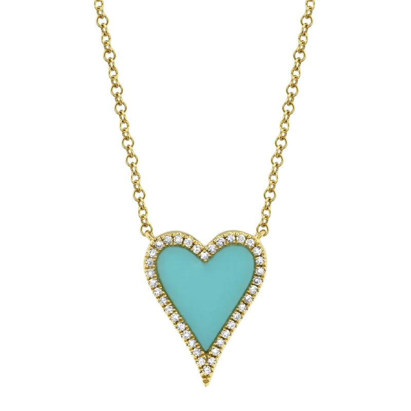 Composite Turquoise Heart & Diamond Necklace