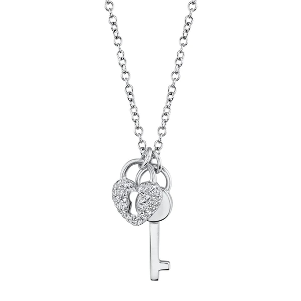 Heart Lock & Key Dia Pave Necklace