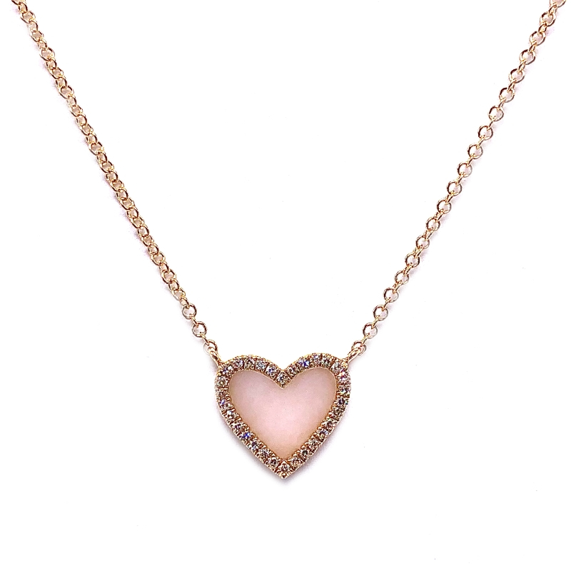 Diamond and Pink Opal Diamond Heart Necklace