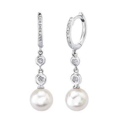 Cultured Pearl & Diamond Earrings