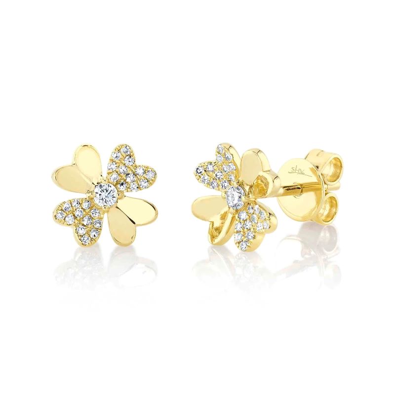 Diamond Clover Stud Earrings