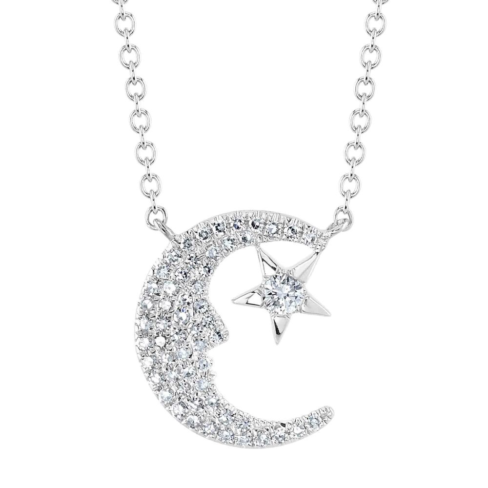 Diamond Moon and Star Necklace